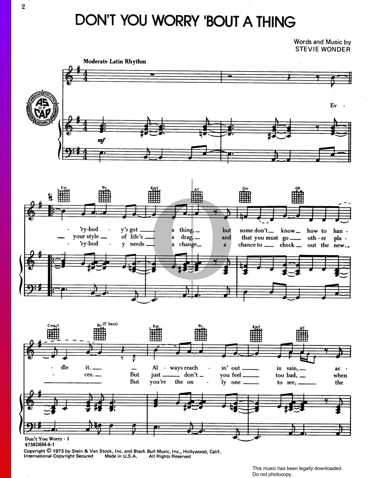 Don T You Worry Bout A Thing Sheet Music Piano Voice Guitar Pdf Download Streaming Oktav