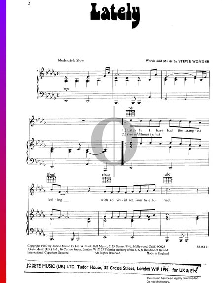 Lately Sheet Music