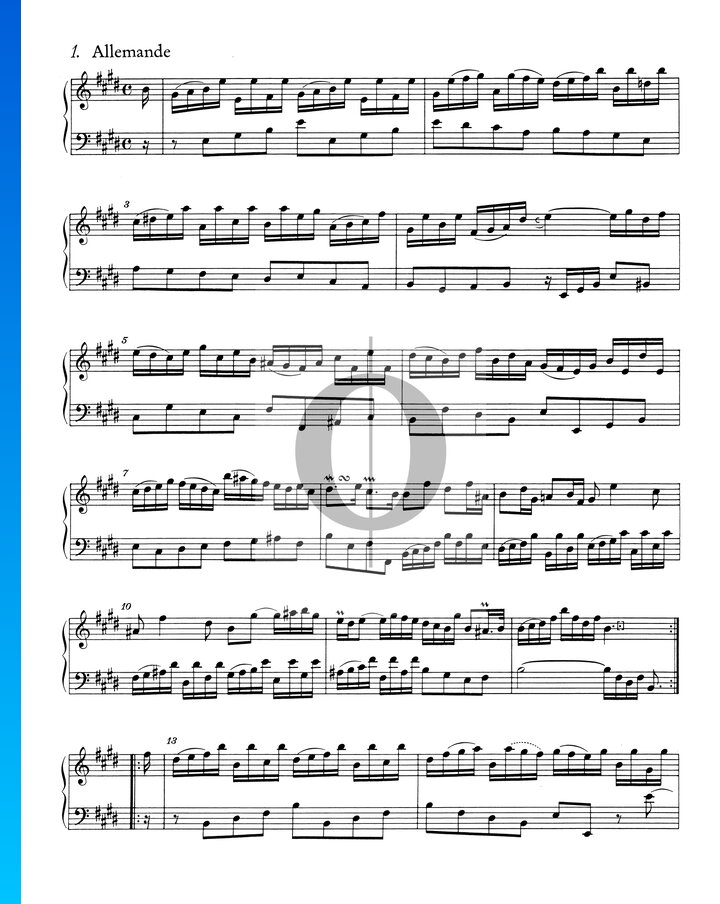 French Suite No. 6 E Major, BWV 817: 1. Allemande Sheet Music (Piano ...