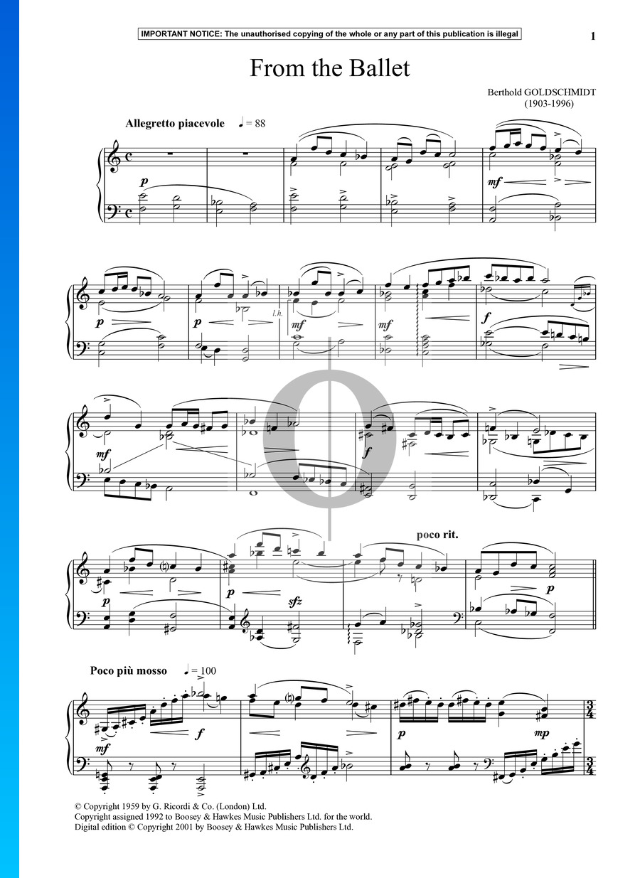 From The Ballet (Berthold Goldschmidt) Piano Sheet Music - OKTAV