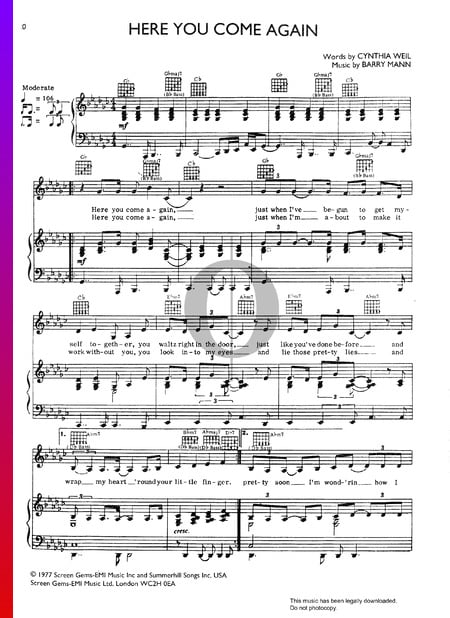 Here You Come Again Musik-Noten
