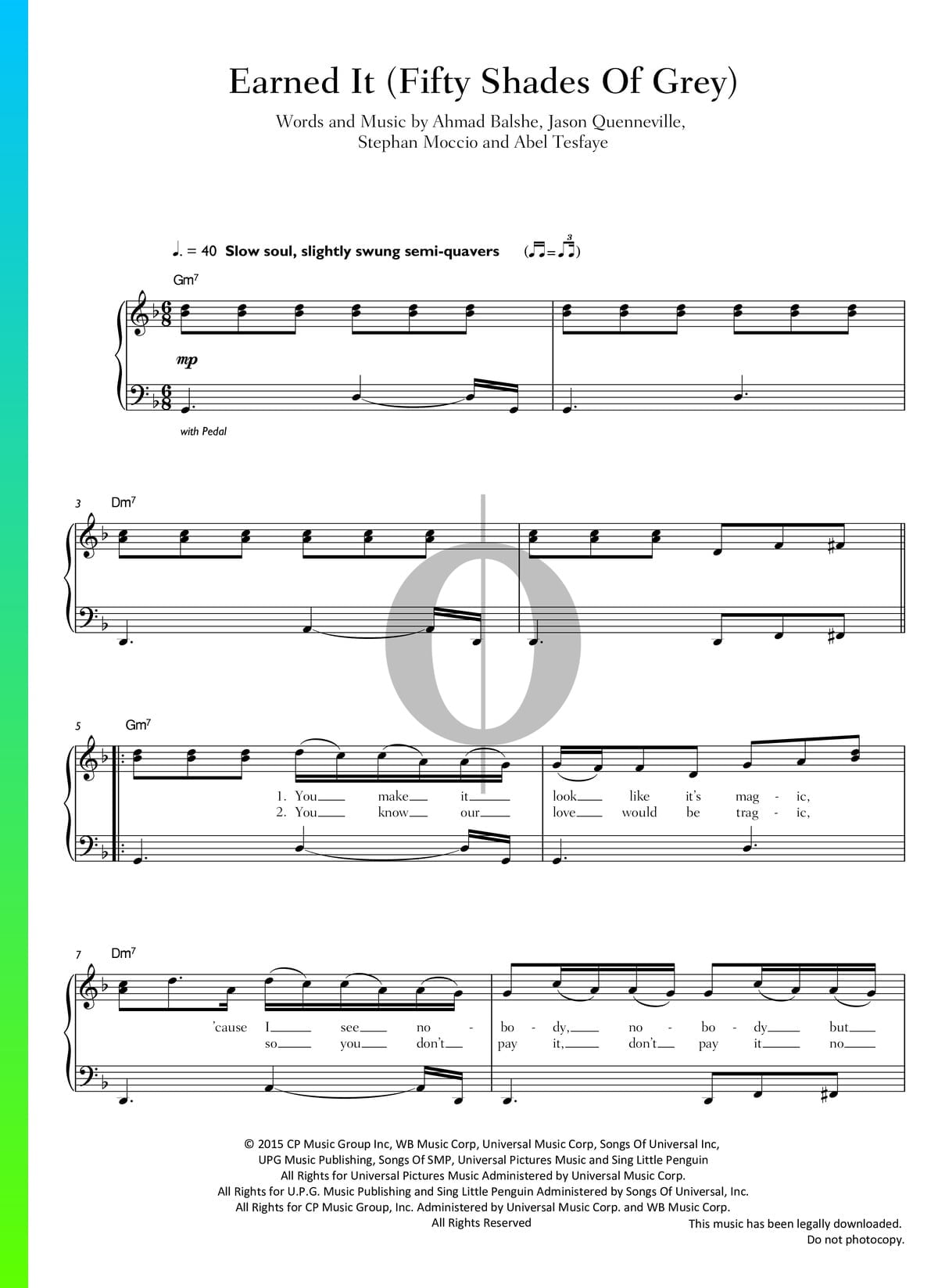 The Weeknd Earned It (Fifty Shades of Grey) Sheet Music in D Minor  (transposable) - Download & Print - SKU: MN0145482