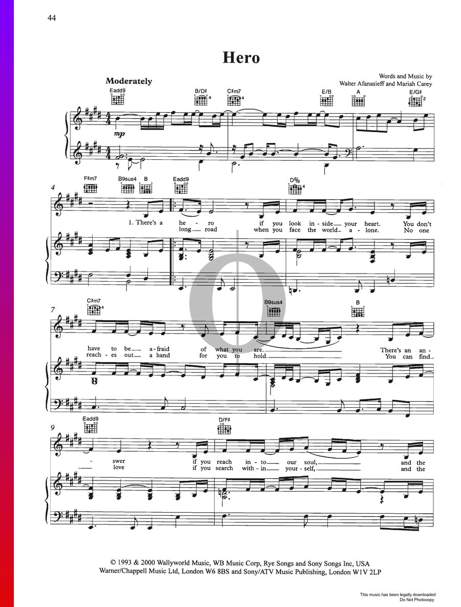 Hero (Mariah Carey) Piano Sheet Music - OKTAV
