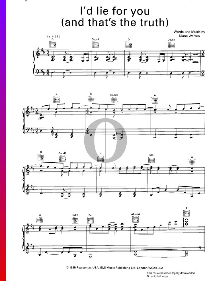 I'd Lie For You (And That's The Truth) (Meat Loaf, Patti Russo) Piano Sheet Music OKTAV