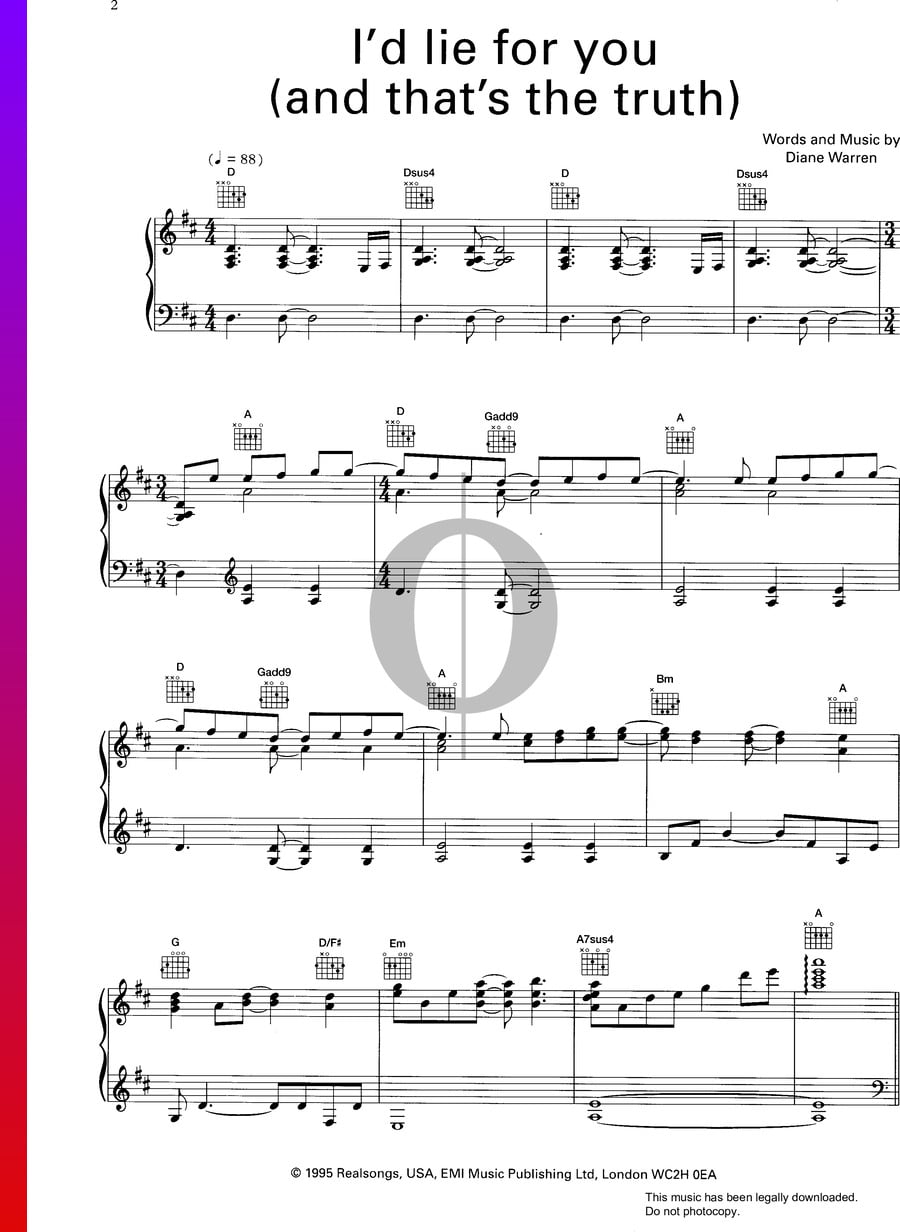 I'd Lie For You (And That's The Truth) (Meat Loaf, Patti Russo) Piano