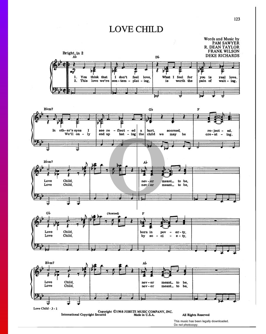 Love Child (Diana Ross & The Supremes) Piano Sheet Music OKTAV