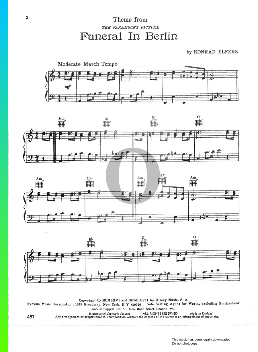 Funeral In Berlin Theme Piano Sheet Music from Funeral In Berlin by