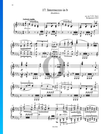 Intermezzo en si bemol menor, Op. 5 Movimiento IV Partitura