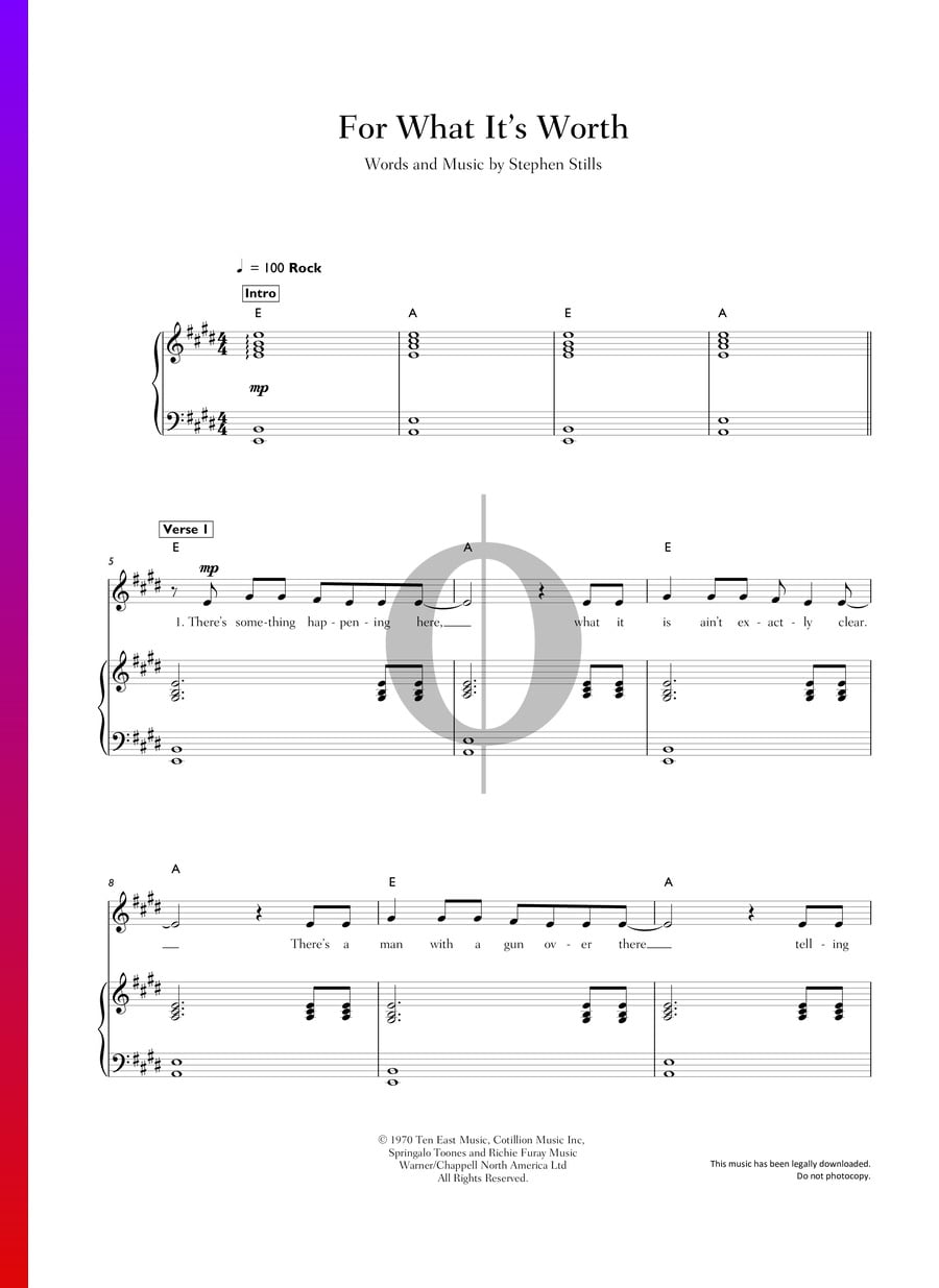 For What It's Worth (Buffalo Springfield) Piano Sheet Music - OKTAV