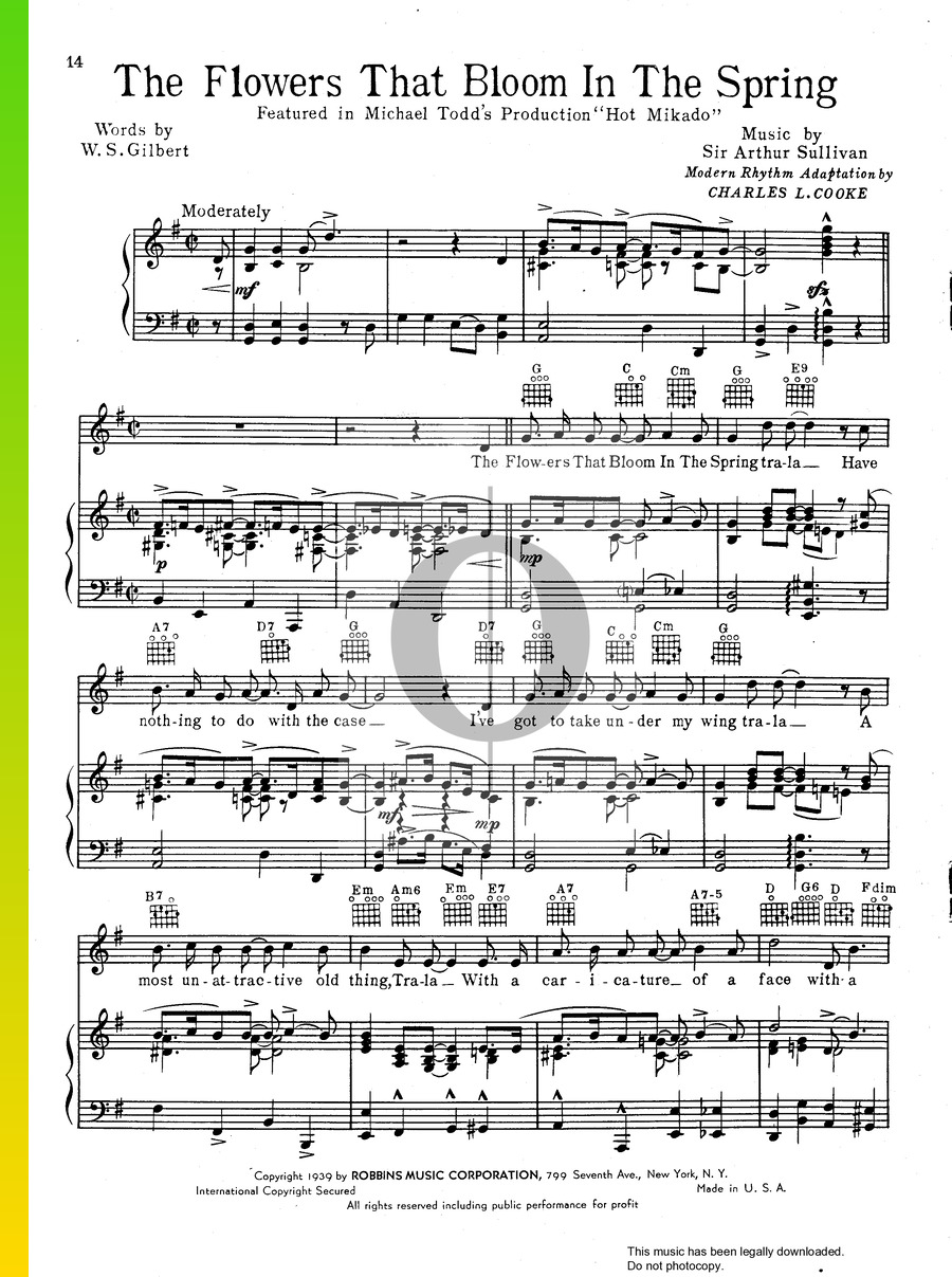The Flowers That Bloom In The Spring Sheet Music (Piano, Voice, Guitar