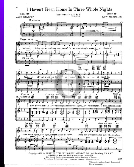 I Haven't Been Home In Three Whole Nights Musik-Noten