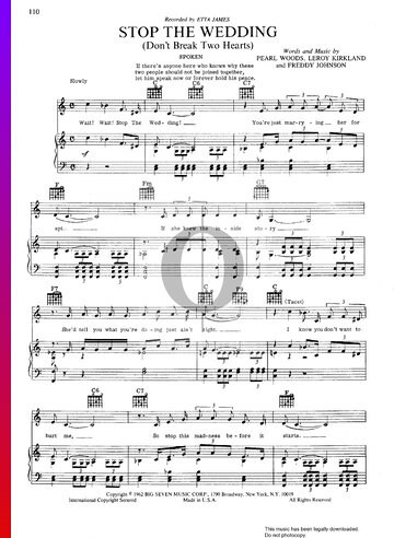 Stop The Wedding (Don't Break Two Hearts) Sheet Music