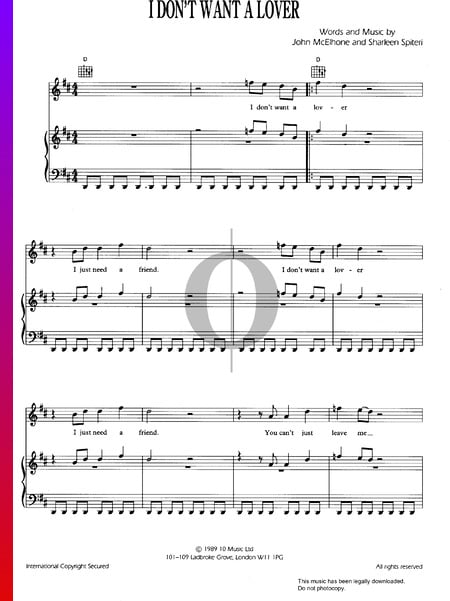 I Don't Want A Lover Sheet Music