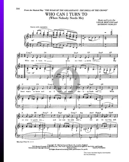 Who Can I Turn To Sheet Music