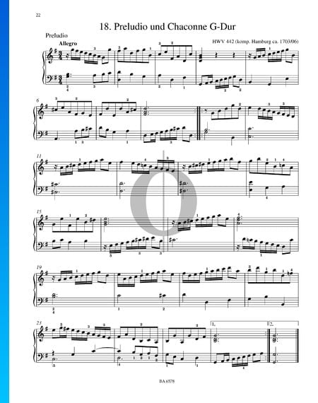 Preludio und Chaconne G-Dur, HWV 442 Musik-Noten