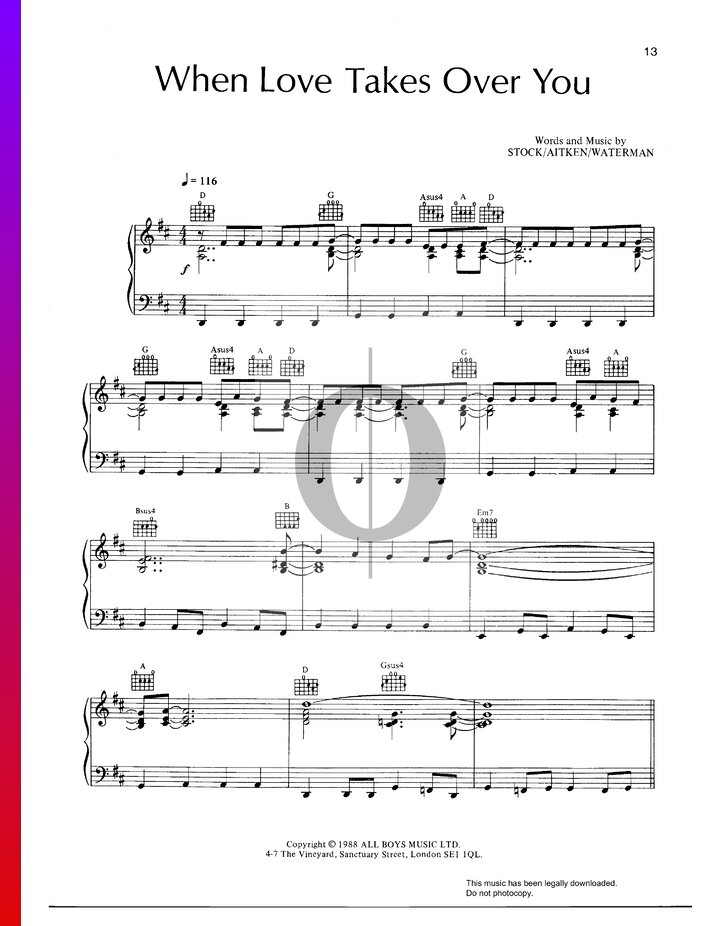 When Love Takes Over You (Donna Summer) Piano Sheet Music OKTAV