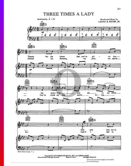 Three Times A Lady Sheet Music