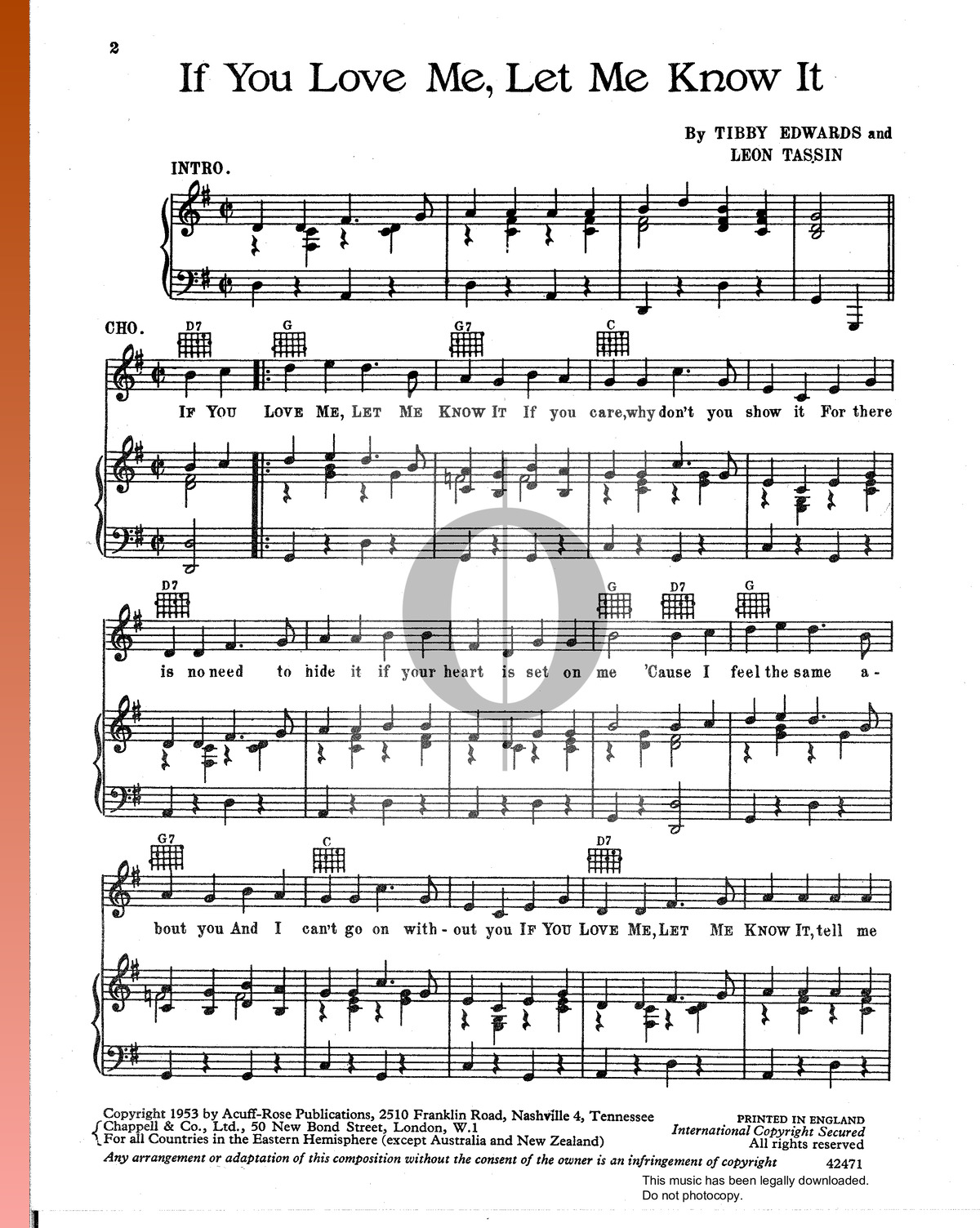 If You Love Me, Let Me Know It Sheet Music (Piano, Guitar, Voice) - OKTAV