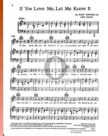 If You Love Me, Let Me Know It Partitura