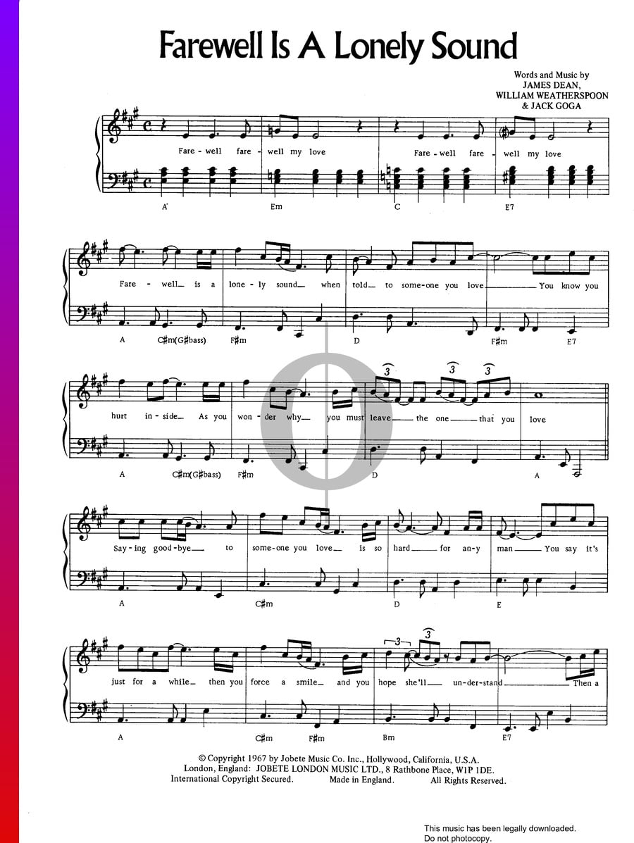 Farewell Is A Lonely Sound (Jimmy Ruffin) Piano Sheet Music - OKTAV