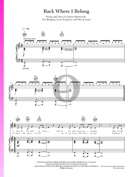 Back Where I Belong Sheet Music