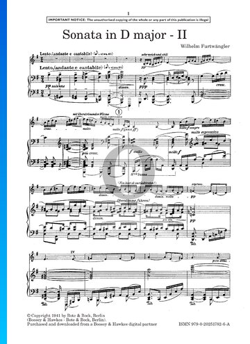 Partition Sonate n° 2 pour violon en Ré majeur : 1. Lento, andante e cantabile