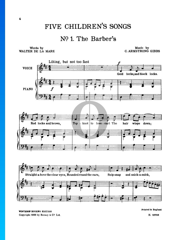 Five Children's Songs (Cecil Armstrong Gibbs) Piano Sheet Music - OKTAV