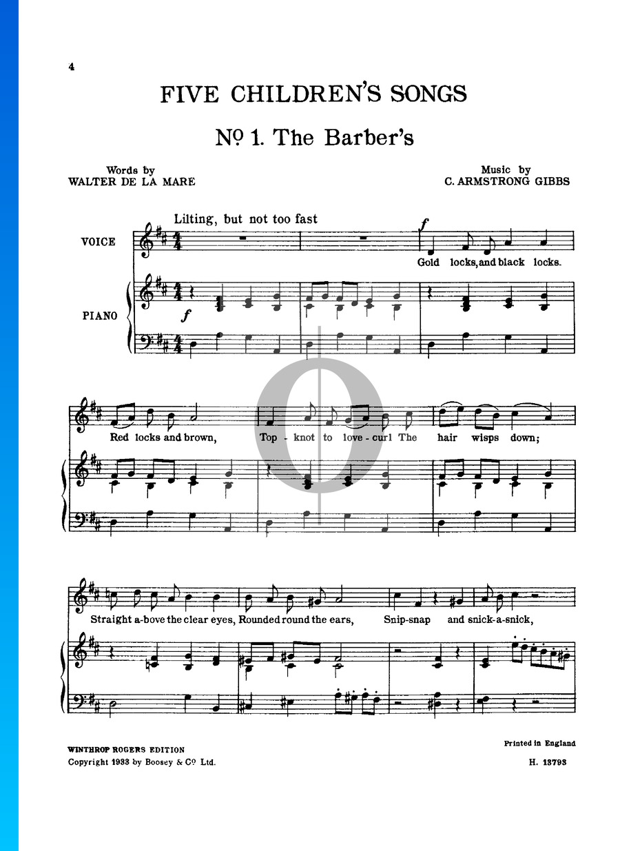Five Children's Songs (Cecil Armstrong Gibbs) Piano Sheet Music OKTAV