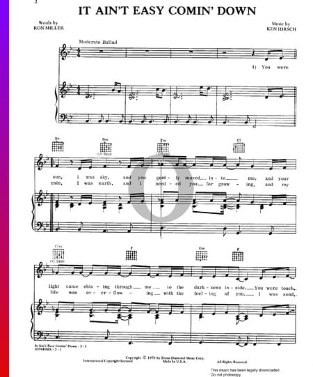 It Ain't Easy Comin' Down Sheet Music