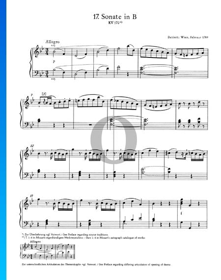 Klaviersonate Nr. 17 B-Dur, KV 570: 1. Allegro