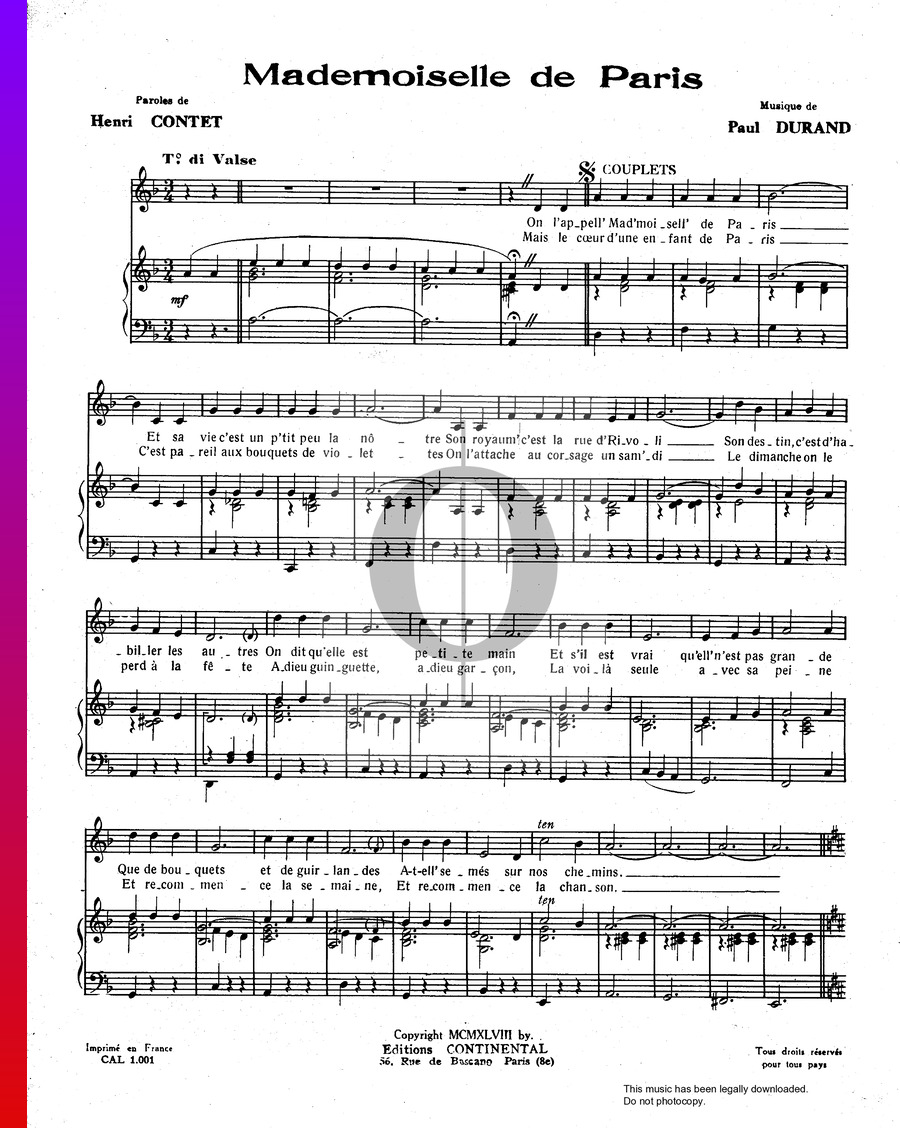 Partition Mademoiselle De Paris » Jacqueline François (Piano, Voix) OKTAV