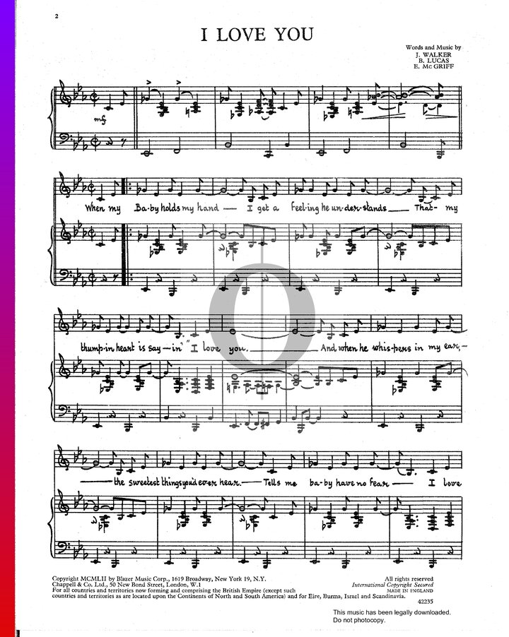I Love You (Edna McGriff) Piano Sheet Music - OKTAV
