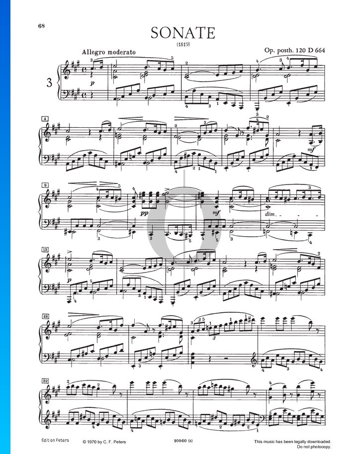 Piano Sonata in A Major, Op. posth. 120 D 664 (Franz Schubert) Piano ...