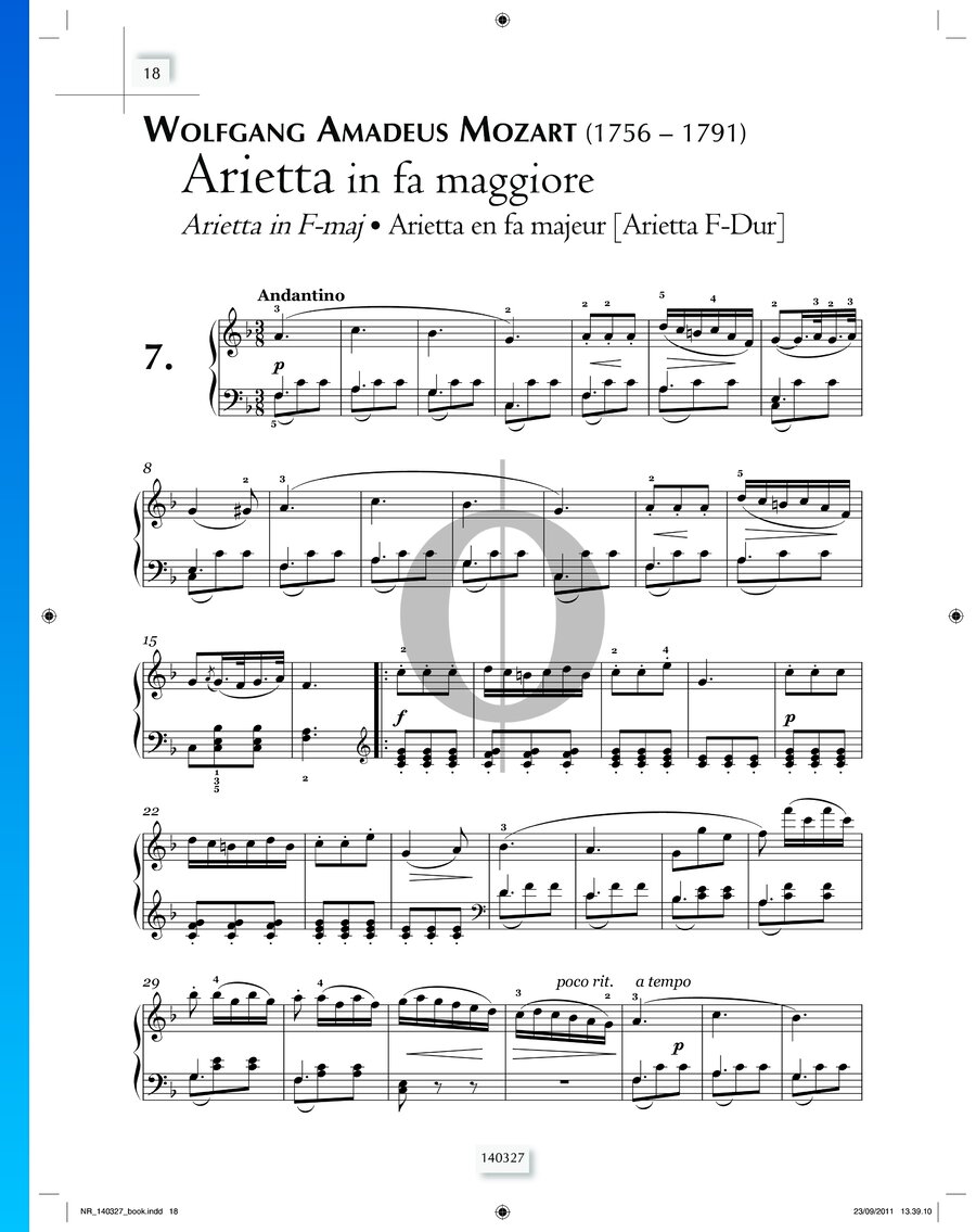 Arietta in F Major (Wolfgang Amadeus Mozart) Piano Sheet Music - OKTAV