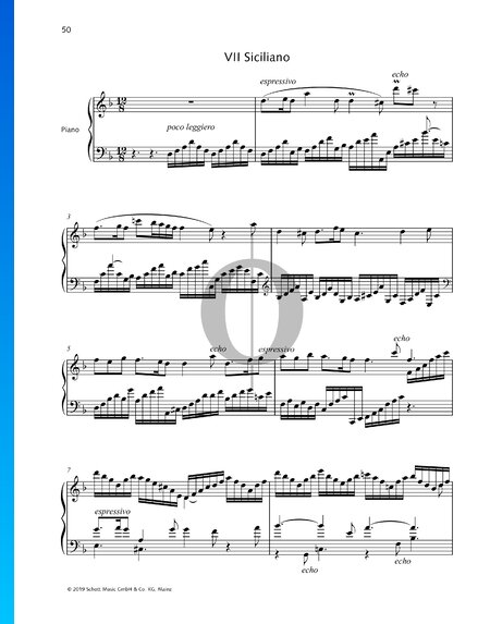 Siciliano sheet music for piano solo (or harpsichord) (PDF)