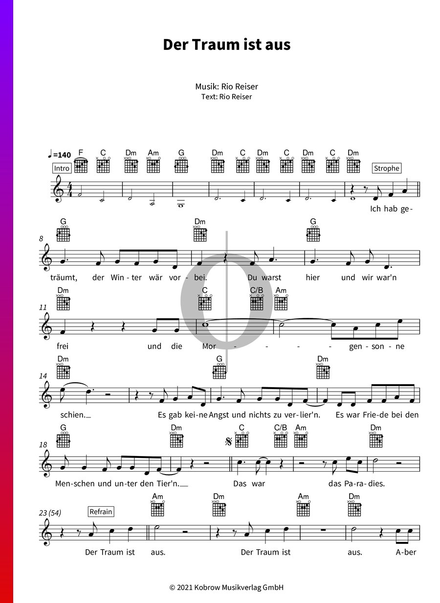 Rio Reiser Der Traum Ist Aus Chords Der Traum ist aus Klaviernoten (Ton Steine Scherben) - OKTAV