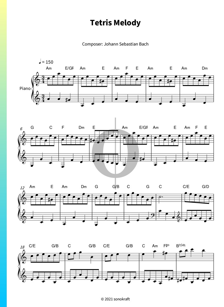 Tetris Melody (Johann Sebastian Bach) Piano Sheet Music - OKTAV