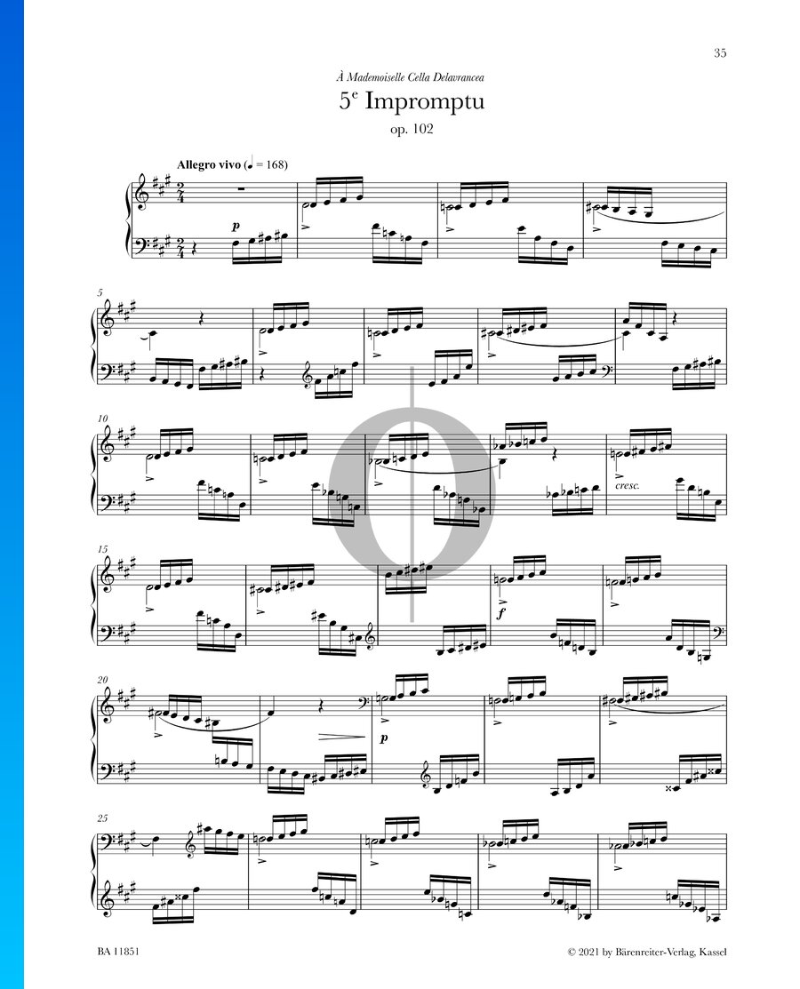 Impromptu, No. 5 Op. 102 di Gabriel Fauré - Spartiti per pianoforte - OKTAV