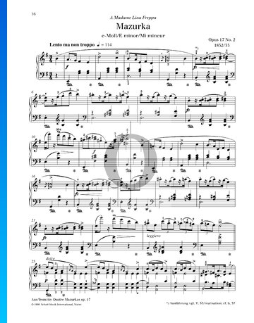 Mazurka in E Minor, Op. 17 No. 2 bladmuziek