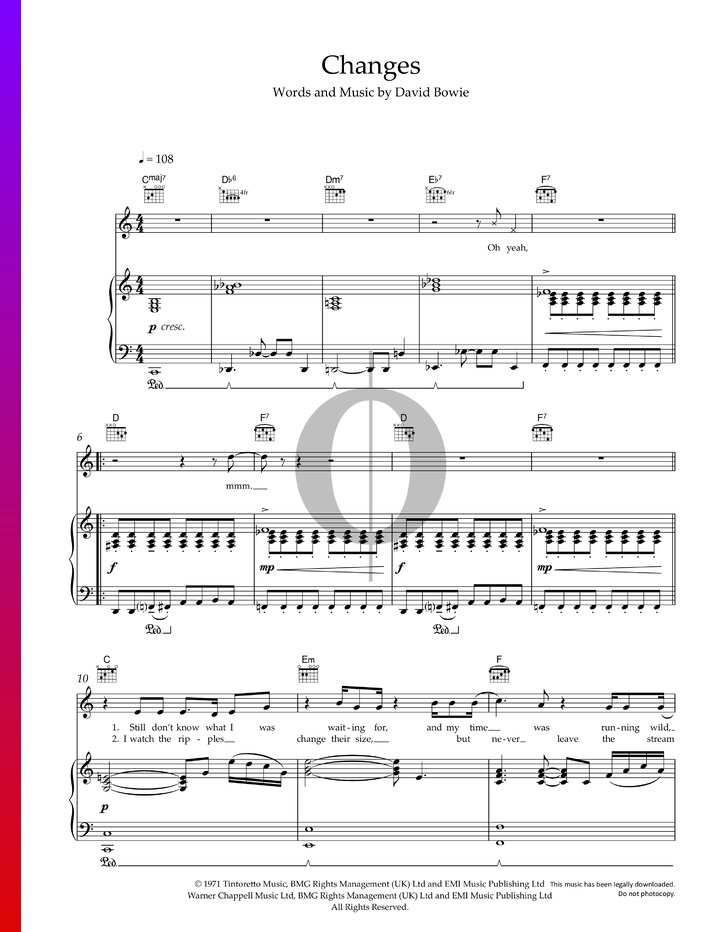 Changes (David Bowie) Piano Sheet Music OKTAV