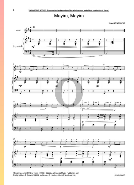 Mayim, Mayim Sheet Music