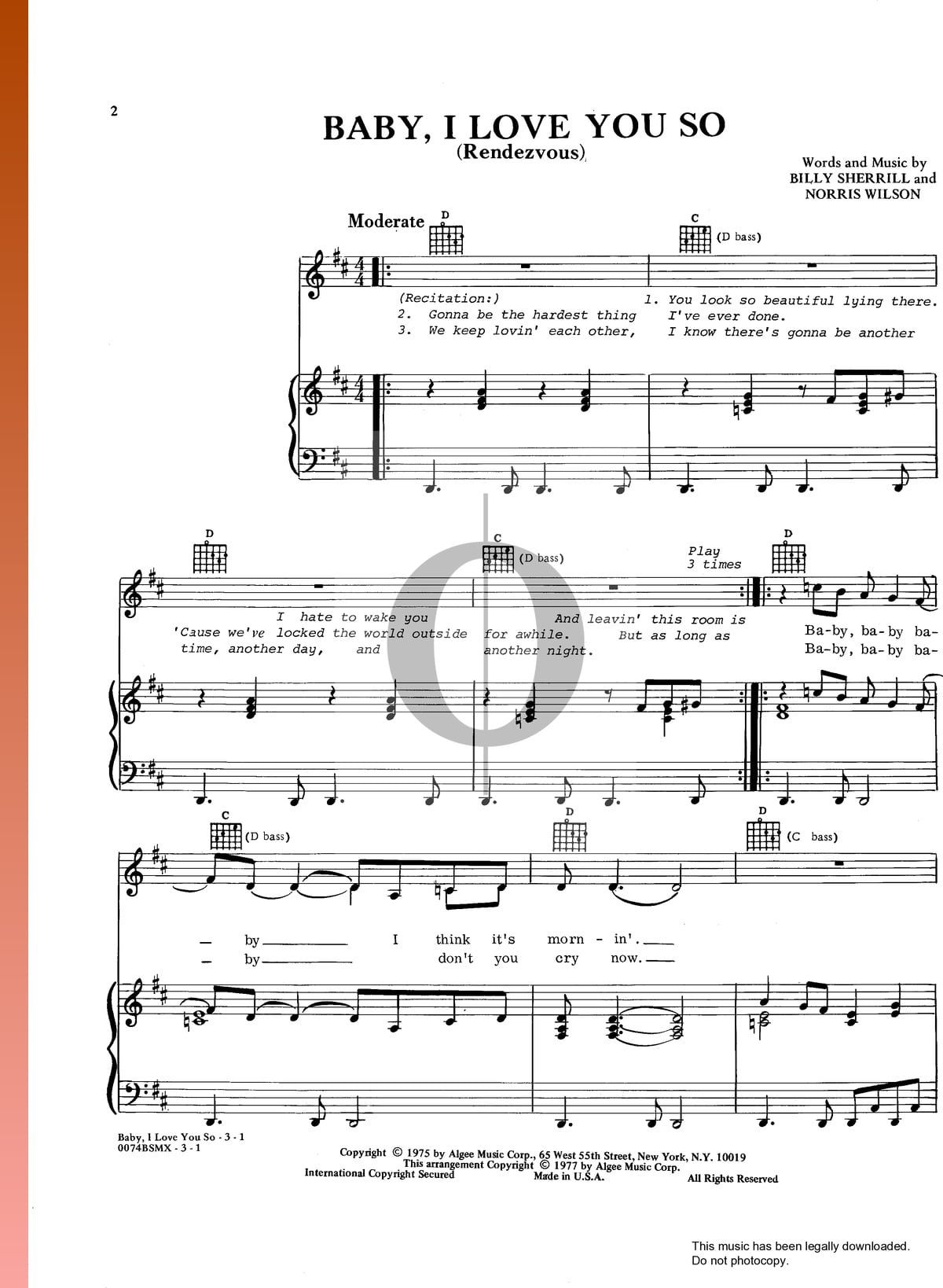 Lyrical definite pencil ▷ Baby I Love You So (Rendezvous) Sheet Music (Piano, Guitar, Voice) - PDF  Download & Streaming - OKTAV