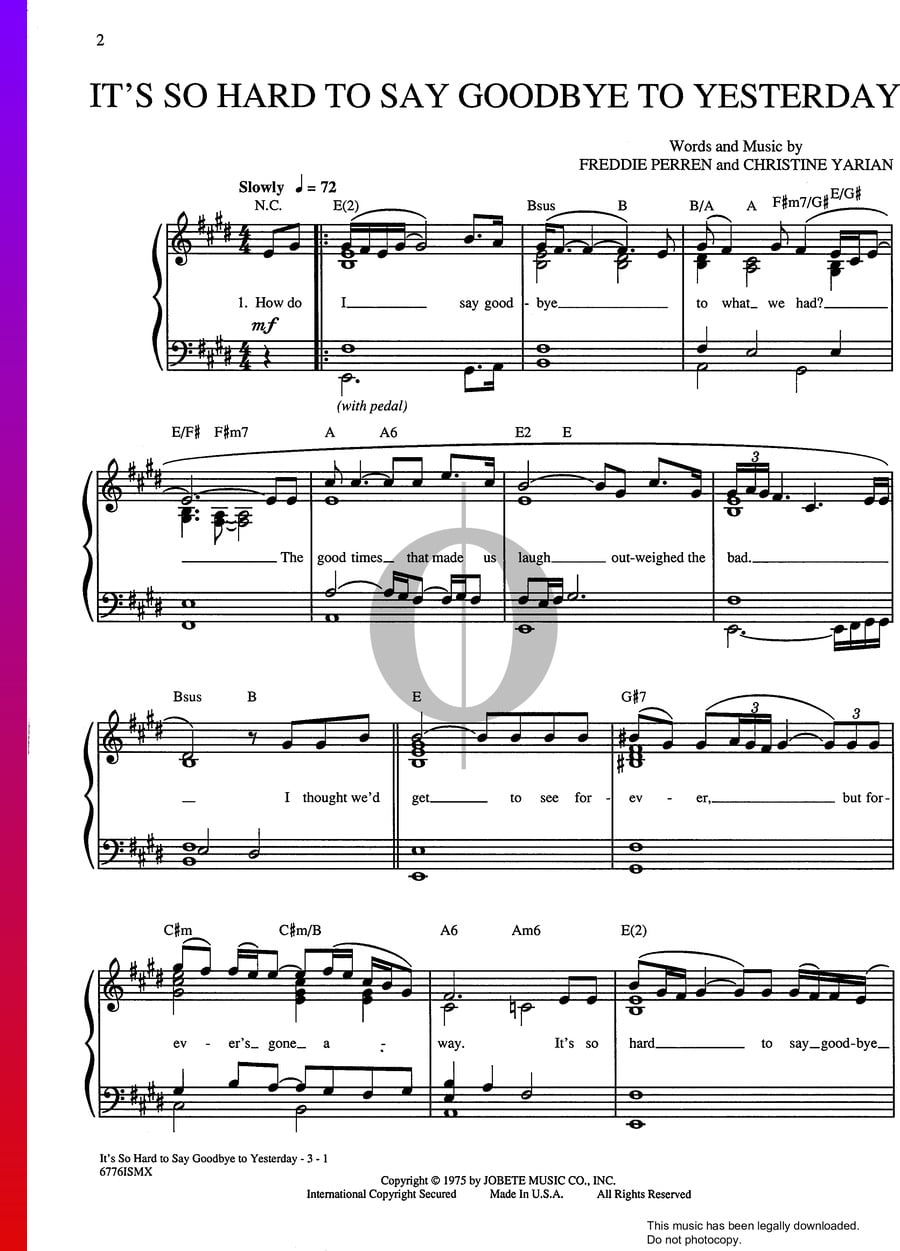 It's So Hard To Say Goodbye To Yesterday Instrumental Download