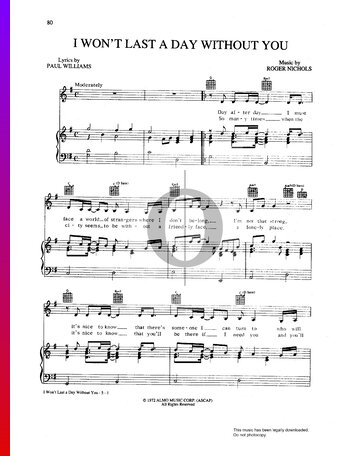 I Won't Last A Day Without You Sheet Music