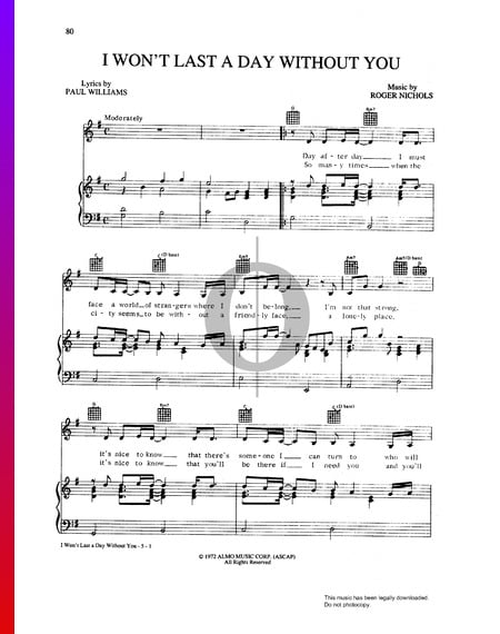 I Won't Last A Day Without You Sheet Music