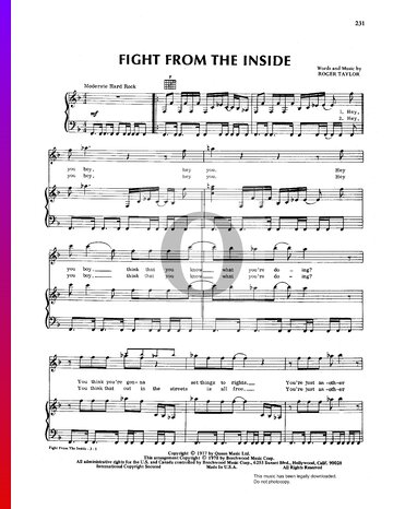 Fight From The Inside Partitura