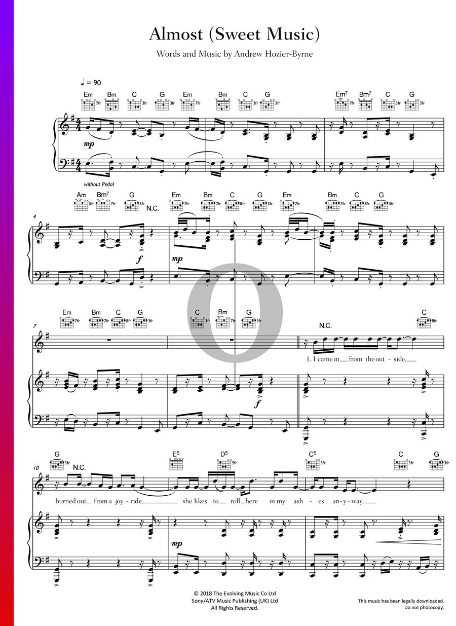 Almost (Sweet Music) (Hozier) Piano Sheet Music OKTAV