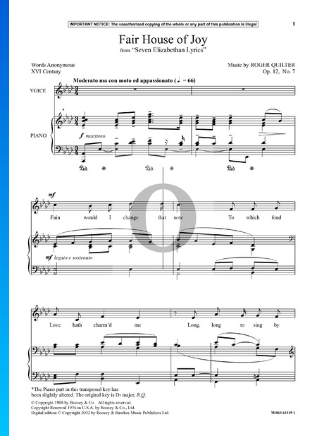 Fair House Of Joy, Op. 12 No. 7 Partitura