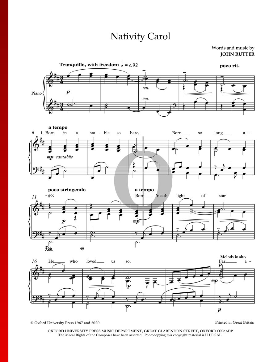 Nativity Carol (John Rutter) Piano Sheet Music OKTAV