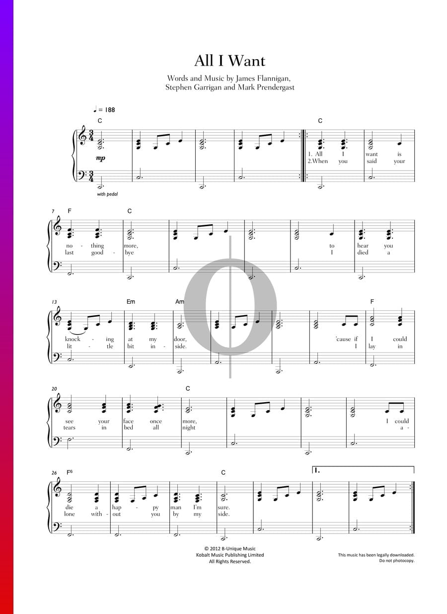All I Want Sheet Music (Piano, Voice) OKTAV All I Want Sheet Music (Piano, Voice) OKTAV